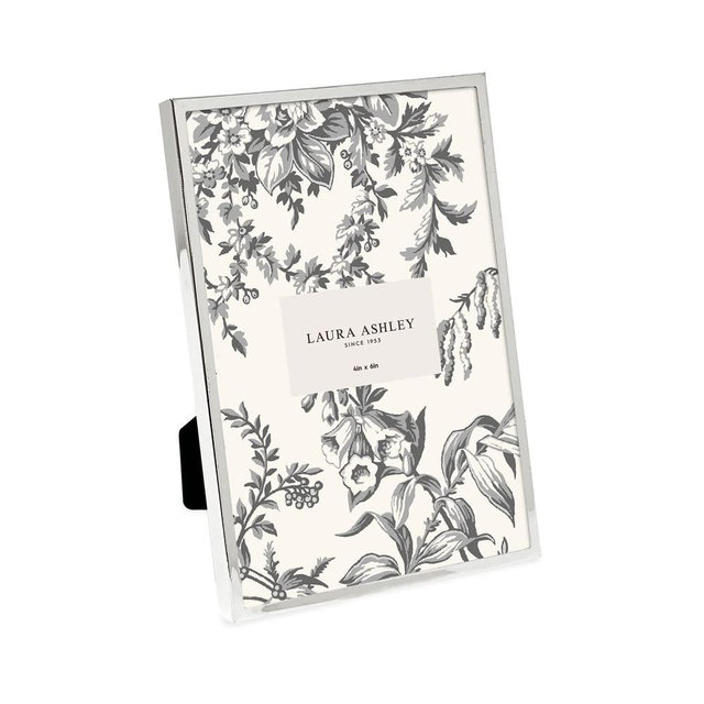 Laura Ashley 4x6 Silver Flat Metal Picture Frame (Vertical & Horizontal) w/Two-Way Easel Stand, Black Velvet Backing, Wall-Mountable, Made for Tabletop, Desk, Wall Display, Home Décor (4x6, Silver)