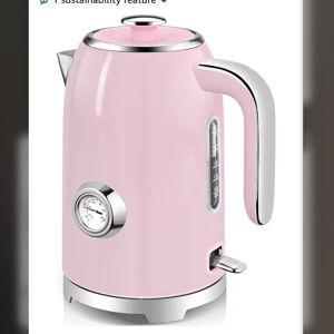 SUSTEAS Electric Kettle - 57oz Hot Tea Water Boiler with Thermometer, 1500W Fast Heating Stainless Steel Pot, Cordless LED Indicator, Auto Shut-Off & Boil Dry Protection, Pink