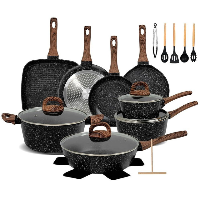 EWFEN 25 Pcs Pots and Pans Set, Nonstick Ceramic Cookware Sets, Healthy Non-Toxic, Large Capacity, Induction Compatible, Cooking Set with Frying Pans & Saucepans, PFAS/PTFE/PFOA Free, Classic Black