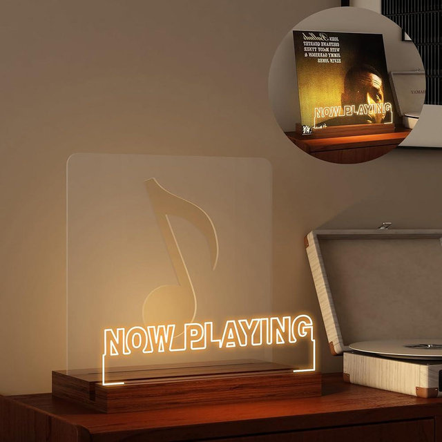 YuanDian Now Playing Vinyl Stand, Light up Now Spinning Record Stand, Wooden Acrylic Holder for Vinyl Album Display Storage, Record LED Display Storage Collection Holder