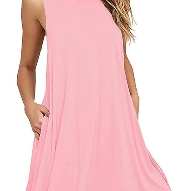 BISHUIGE Women Summer Casual Round Neck T Shirt Dresses Beach Cover up Plain Tank Dress