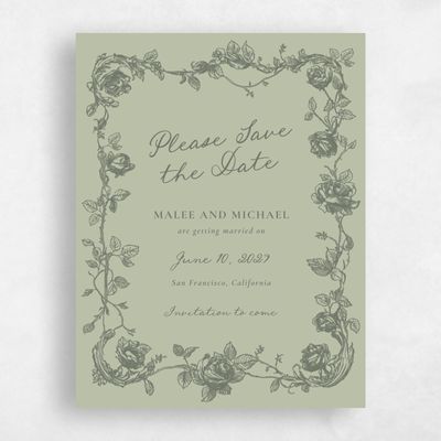 Olive Sage, Green Wedding Save the Date - Spina Portrait