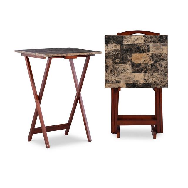 Faux Marble Tray Table Set Brown - Linon