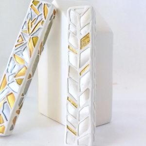 Wedding breaking glass mezuzah kit in "white, pearl, silver"