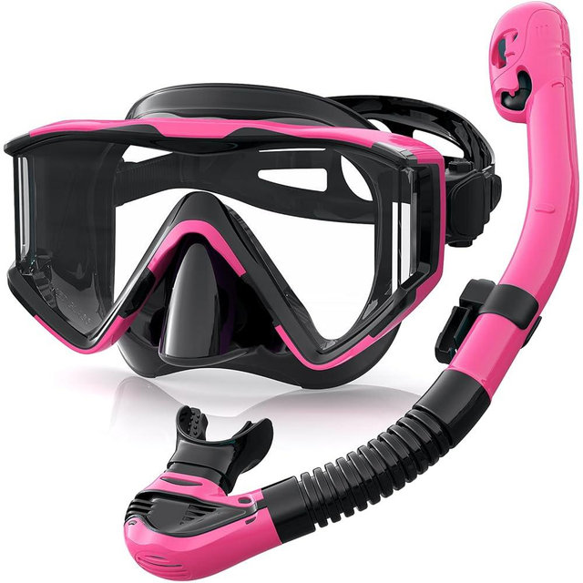 Greatever Snorkel Set Pano 3 Window Snorkel Mask Adult, Panoramic Wide View, Anti-Fog Scuba Diving Mask, Anti-Leak Snorkel Goggles Dry Top Snorkel, Professional Snorkeling Gear for Adults