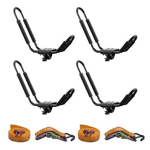 AA Racks - Kayak (2sets) J-Racks w/ Extended Bolts and (2) Heavy duty 1 Ton Ratcheting Strap