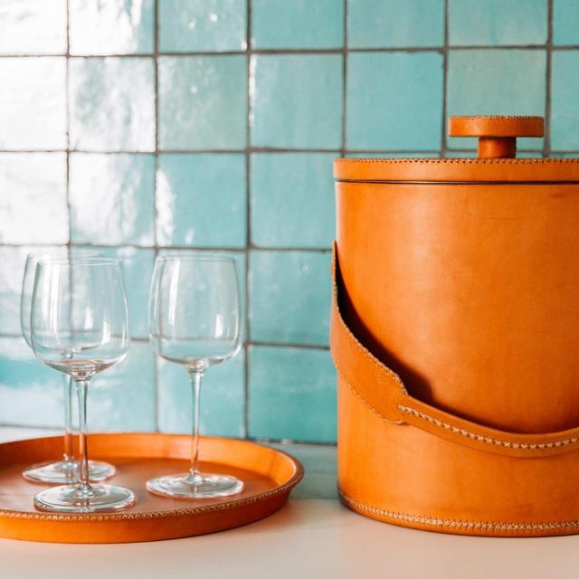 Leather Ice Bucket - Natural