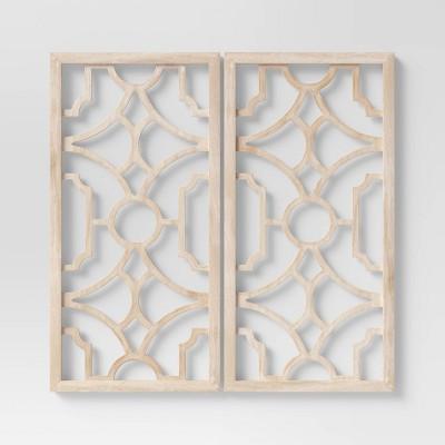 Set of 2 Wood Lattice Wall Hanging Brown - Threshold™
