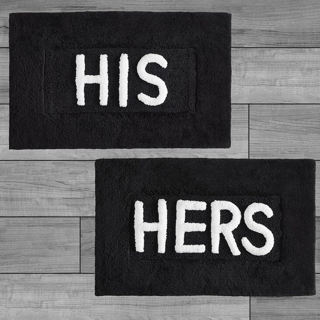 Creative Home Ideas Cotton 2-Piece Bath Rug Set - Soft Cotton Bath Mat - Bathroom Decor - Water Absorbent and Machine Washable - Measures 20"x32" - His & Hers - Black