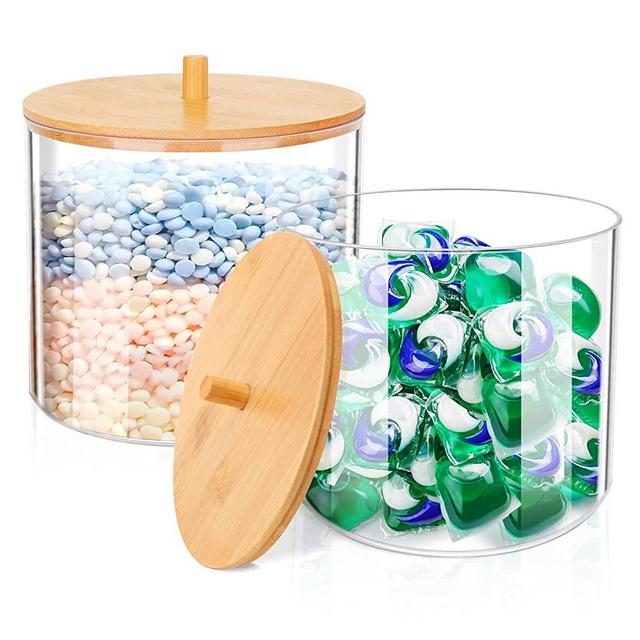JYPS 2-Pack Laundry Detergent Pods Container for Organizing, Plastic Laundry Organization and Storage Bathroom Jar Container for Holding Detergent Detergent, Pods, Bath Bombs, Scent Boosters