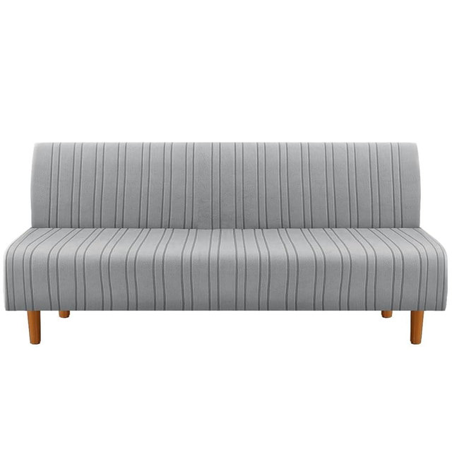 H.VERSAILTEX Stretch Futon Slipcover Armless Sofa Cover Furniture Protector Without Armrests Slipcover Soft with Elastic Bottom for Kids, Spandex Jacquard Modern Stripe Design, Dove