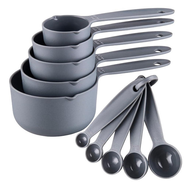 Smithcraft Measuring Cups Spoons, Grey Measuring Cup Spoon Set, Plastic Measuring Cups Spoons Set of 10, 5 Measuring Cups & 5 Measuring Spoons, Measure Cups Measurement Spoons for Baking & Kitchen