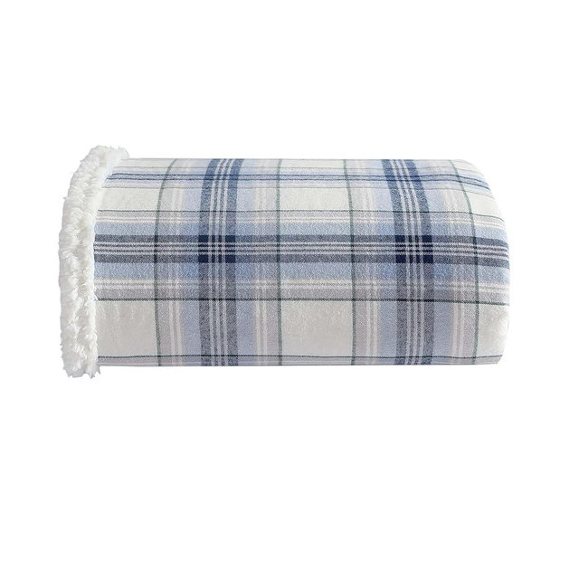 Eddie Bauer - Throw Blanket, Super Soft Reversible Cotton Flannel Sherpa Bedding, Ideal Christmas & White Elephant Gifts, Cozy Plaid Throw Blankets for Couch (Edgewood Plaid Blue, Throw)