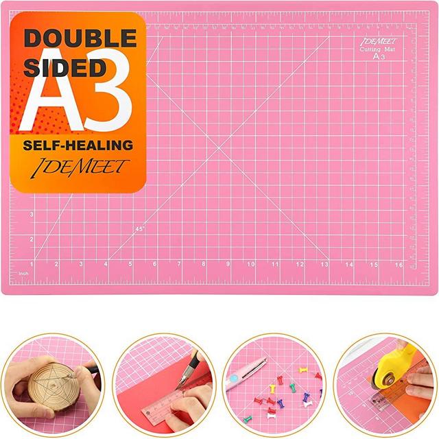 18" x 12" Self Healing Sewing Mat, Idemeet Rotary Cutting Mat for Craft, 5-Ply Blade Table Protecter Cut Board for Handcraft Project, A3, Pink