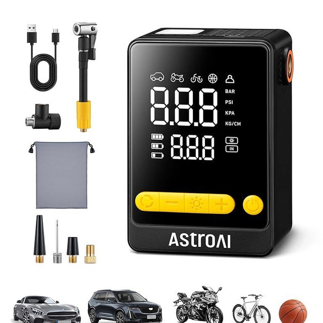 AstroAI L10 Mini Tire Inflator Portable Air Compressor,150PSI Air Pump for Car Tires with Tire Pressure Gauge,Bike Pump with LED Light,Tire Inflator for Cars,Bikes,Motorcycles,Balls,Car Accessories