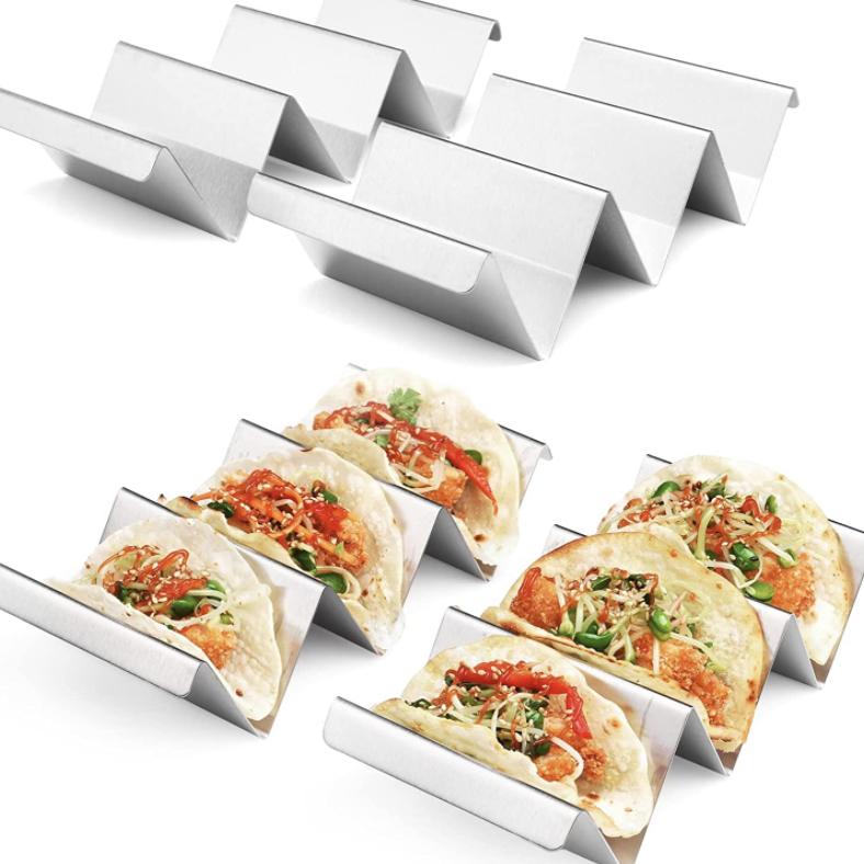 Taco Holders 4 Packs - Stainless Steel Taco Stand Rack Tray Style by ARTTHOME, Oven Safe for Baking, Dishwasher and Grill Safe