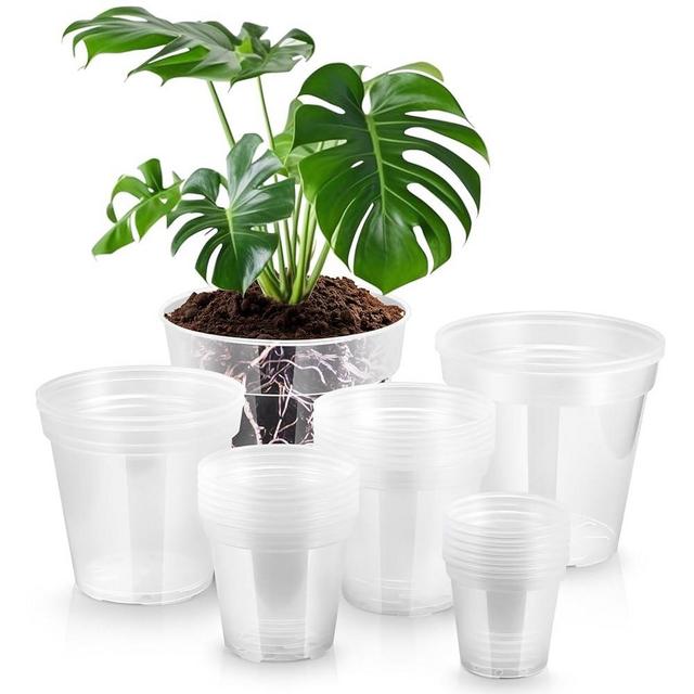 Vesici 24 Pcs 4/5/6/7/8/9 Inch Large Size Clear Nursery Pots Variety Pack Plant Pots with Drainage Holes Planters for Indoor Plants Flexible Transparent Plastic Plant Bottle Succulents