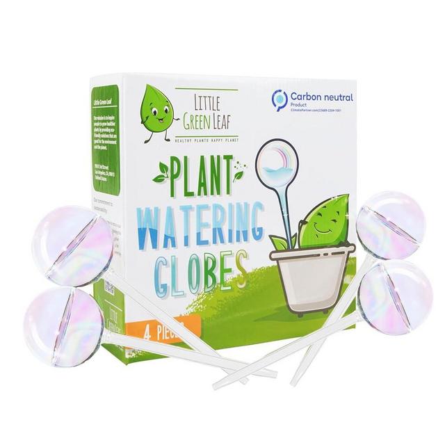 Little Green Leaf Plant Watering Globes - 4 Pieces Clear Rainbow. Decorative Self Watering Planter Inserts. Hand-Blown Durable Glass. Ideal Plant Lover Gift (4pk Medium)