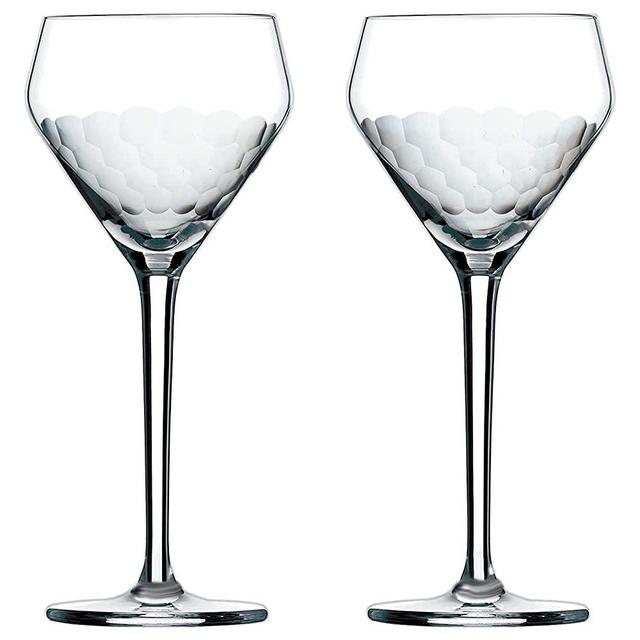 Amehla x The Educated Barfly Collection Coupe Glass Handblown Teardrop Nick and Nora Cocktail Glass - 6-ounce, Set of 2 Martini Glasses for Up Cocktails (Hand-Etched Honeycomb)