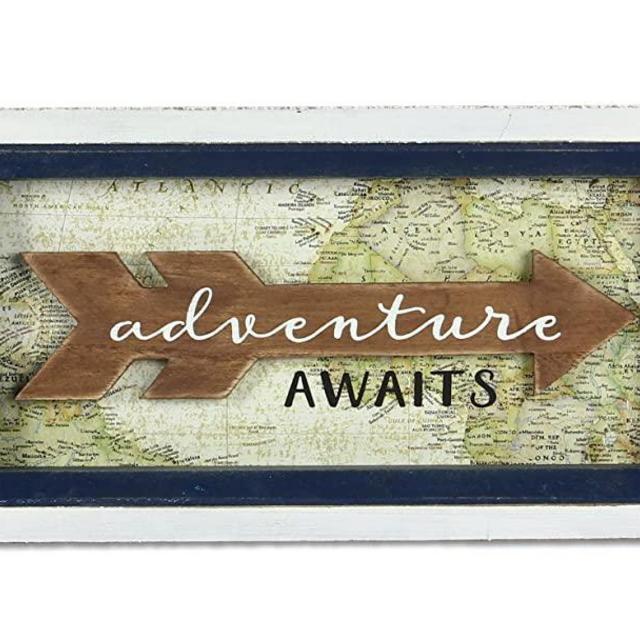 Young's 10" x 1" x 5.25" Adventure Awaits Arrow Wooden Box Sign