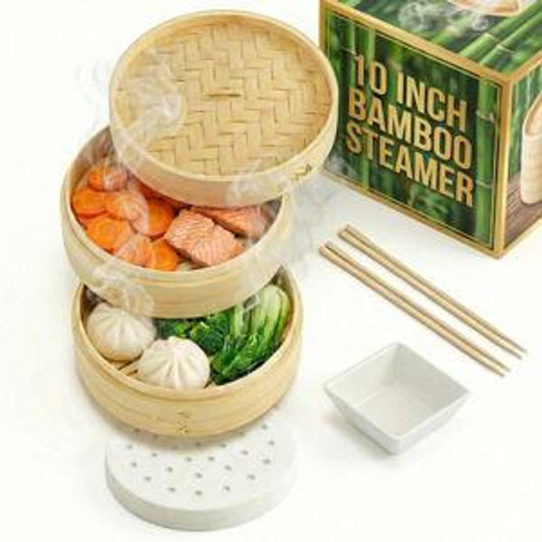 Bamboo Steamer Basket 10-Inch | 2-Tier