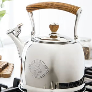 The Pioneer Woman 1.8 Qt Stainless Steel Stovetop Whistling Tea Kettle with Folding Handle