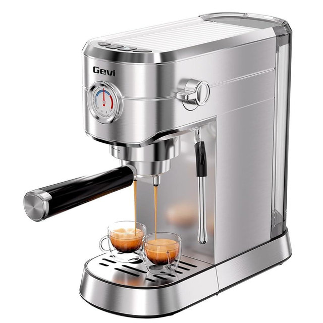 Gevi Espresso Machine 20 Bar with Portafilter for Nespresso Original Capsules and Coffee Powder, Professional Espresso Maker with Milk Frother for Cappuccino, Latte, Compact Espresso Coffee Machine