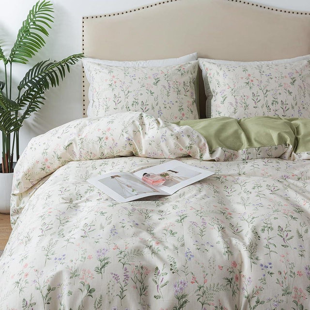 HoneiLife Floral Duvet Cover King - 100% Cotton Comforter Cover, Botanical Bedlinen Set for King Beds, 3-Piece Wildflower Comforter Cover Sets