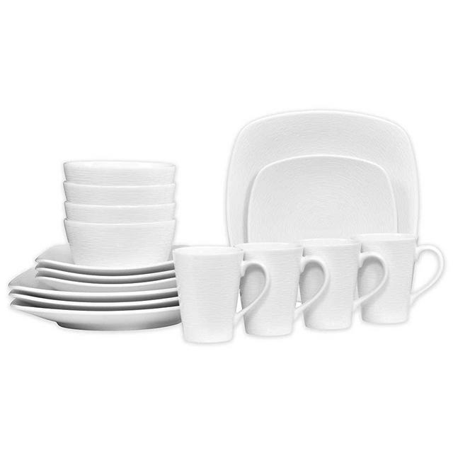 Noritake White on White Porcelain Square Swirl 16-Piece Dinnerware Set