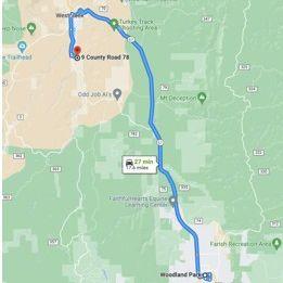 From Woodland Park you take CO-67 N until Abbey Ave on your left.  The last two miles from CO-67 to the Ranch is dirt.   Drive Time: 25 minutes