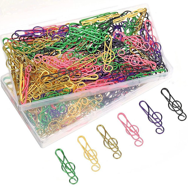 Music Paper Clips 6 Colors, Metal Paper Clips Musical Notes Clips Music Office Accessories for Desk Bookmark Office School Notebook (200 Pcs)