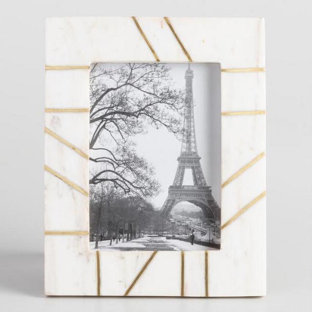 White Marble Frame with Brass Inlay