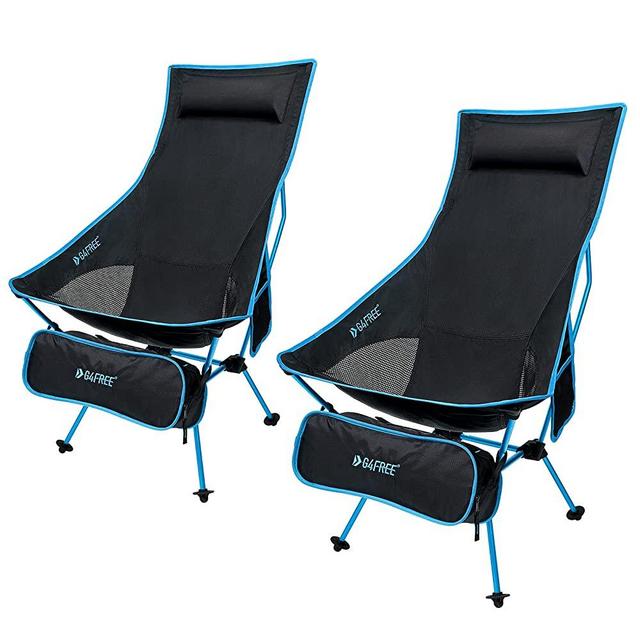 G4Free 2Pcs Lightweight Portable High Back Camp Chair, Folding Chair Lawn Chair Heavy Duty 330lbs with Headrest & Pocket for Outdoor Camp Travel Beach Picnic Travel Hiking