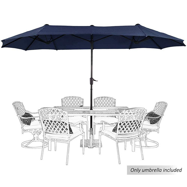 PHI VILLA 13ft Outdoor Market Umbrella Double-Sided Twin Large Patio Umbrella with Crank, Navy Blue