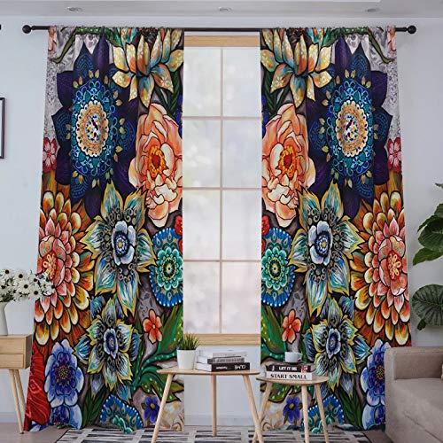 YoKii Boho Floral Blackout Curtains for Bedroom 84-Inch Length 2 Panels, Room Darkening Thermal Insulated Window Curtain Panels Draperies Vintage Flower Patterned (Pairs 52W x 84L, Colorful)