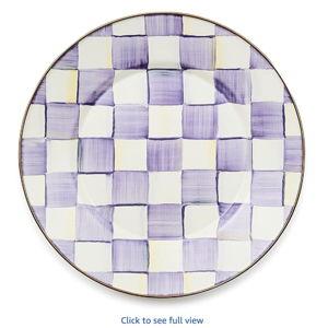 MACKENZIE-CHILDS Enamel Dinner Plate, Decorative Dinnerware Plate, 10 Inches, Purple-and-White Violet Check
