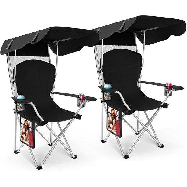 VTOY Portable Camping Chair with Canopy - Folding Chair with Canopy, Durable 600D Oxford Canopy Chair for Camping, Beach, Picnics, Fishing & Sports