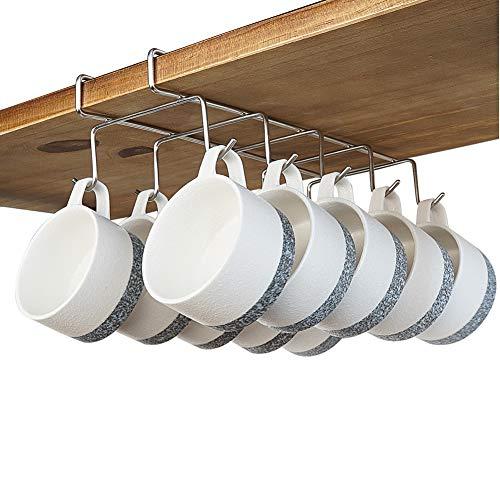 bafvt Coffee Mug Holder - 304 Stainless Steel Cup Rack Under Cabinet, 10Hooks, Fit for The Cabinet 0.8" or Less