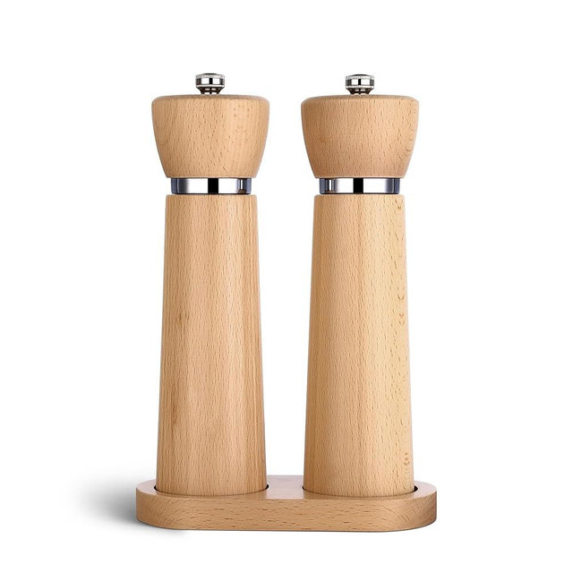 TLYSXPRO Wooden Salt and Pepper Grinder Set – Refillable Salt and Pepper Mill with Adjustable Upgraded Large Size Ceramic Burr – Manual Pepper Grinder with Beech Wood Body – 8.3” Tall