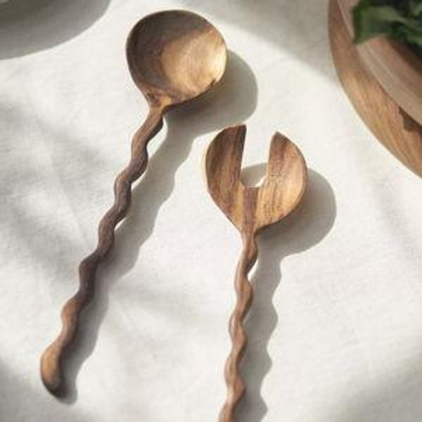 Wiggle Solid Acacia Wood Serve Set