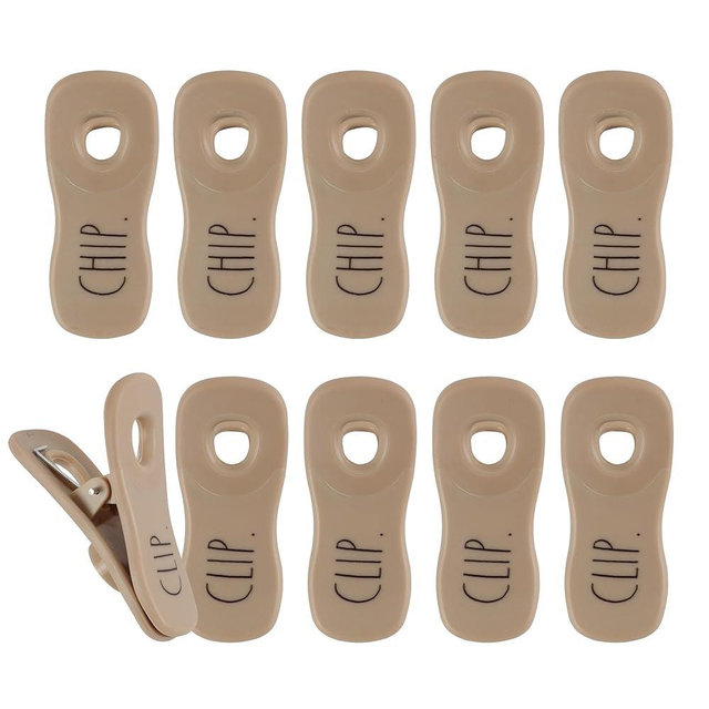 Rae Dunn Bag Clips with Magnet - Chip Clips, Food Storage with Air Tight Seal Grip for Bread, Snack and Food Bags, Pack of 10, Brown