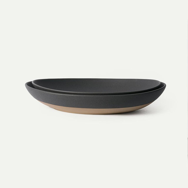 MORA Mega and Giant Serving Dishes Set of 2, 16 inch and 14 inch Ceramic Pottery Oval Platters - Microwave, Oven and Dishwasher Safe - Liquorice