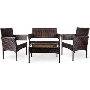 Merax WF020944 4 PC Outdoor Garden Rattan Patio Furniture Set Cushioned Seat Wicker Sofa (Brown)