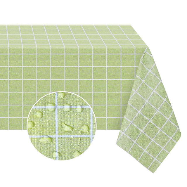 Romanstile Rectangle Vinyl Tablecloth, 100% Waterproof Oil-Proof Checkered Plastic Table Cloth, Heavy Duty Wipeable Table Covers for Dining, Camping, Picnic, Outdoor - 60 x 84 Inch, Green