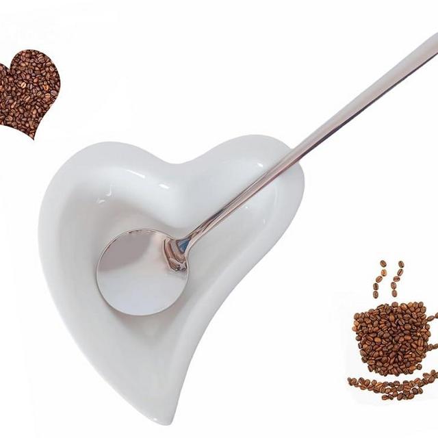 Coffee & Tea Spoon and Rest Set for Coffee Bar Accessories, Heart Cute Mini & Small Coffee Spoon Rest & Holder for Coffee Station & Bar, Teaspoon Rest & Holder (White Rest with Silver Spoon)