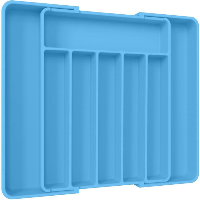 Aujen Silverware Organizer - Expandable Kitchen Drawer Organizer, Adjustable Utensil Organizer, Cutlery Tray for Forks, Knives, Multipurpose Kitchen Organizers and Storage Solution, Dark Blue, Large