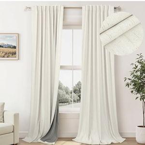 100% Blackout Thermal Curtains 98 Length 2 Panels Set for Bedroom Closet Room Divider Faux Linen Windows Rod Pocket Pleated Drapes Modern Farmhouse Living Room Darkening Curtains 98 Inches Long Cream