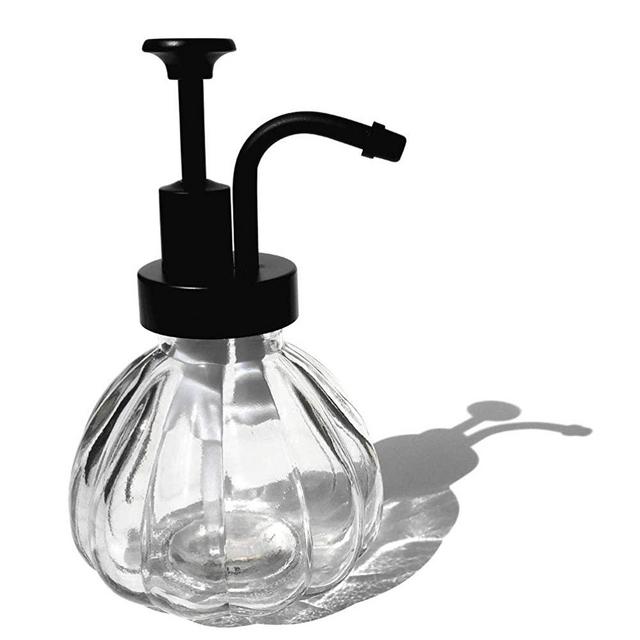 OCTMUSTARD 8 Oz Glass Soap Dispenser for Kitchen and Bathroom Countertop, Smooth Action Pump Refillable Wash Hand Liquid, Dish Detergent, Farmhouse Style with Pumpkin Shape Shampoo Lotion Pump