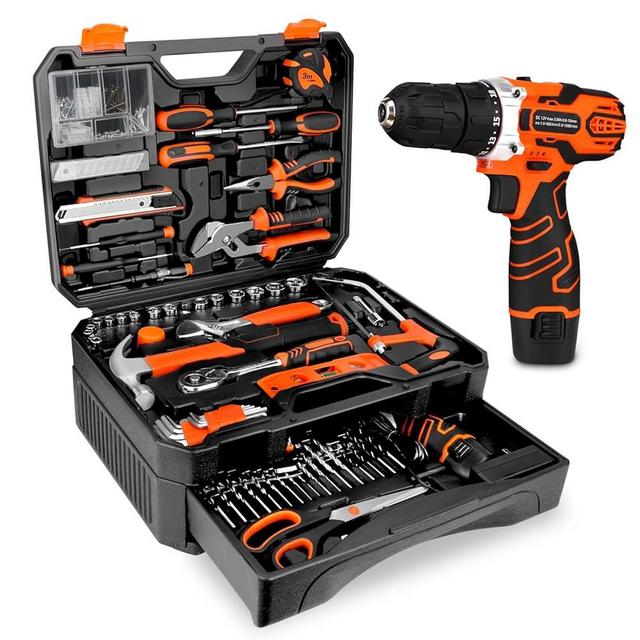 255-Piece Tool Set - Tool Kit with 12V Cordless Drill Driver, Toolbox Storage Case with Drawer, General Household Drill Set for DIY Projects, Home Repairs, Handyman