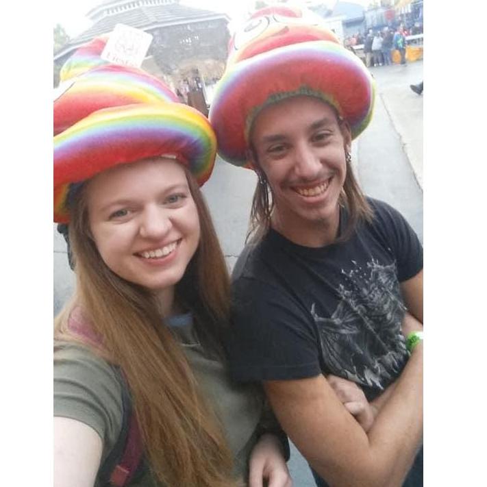 Michael won us some lovely poop hats at Six Flags